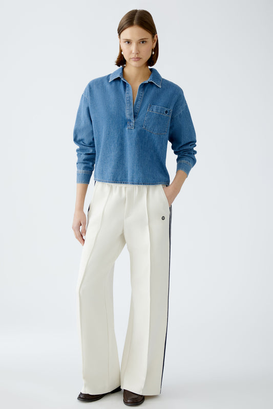 Oui Cream Jersey Side Stripe Trousers 91765