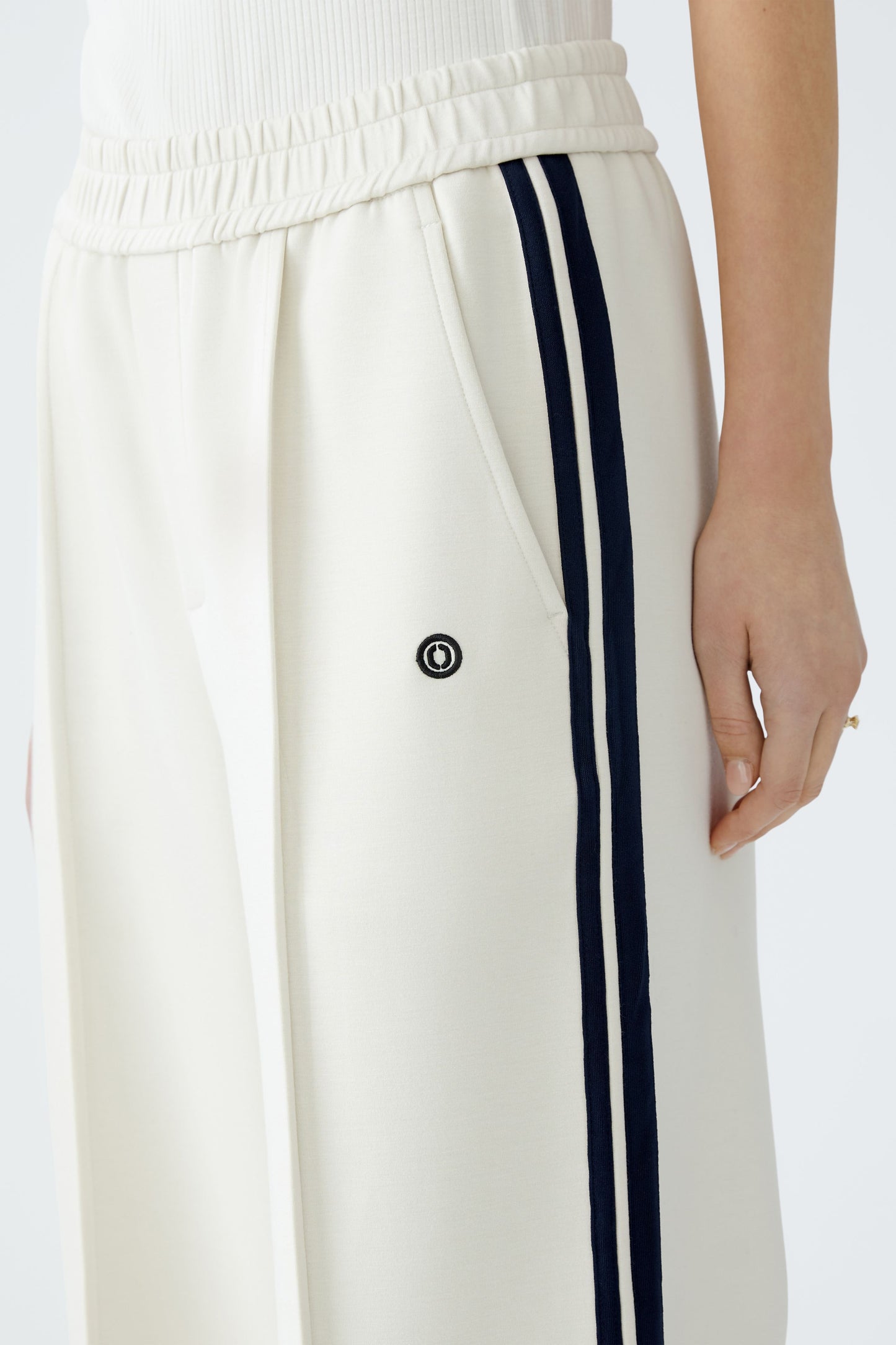 Oui Cream Jersey Side Stripe Trousers 91765