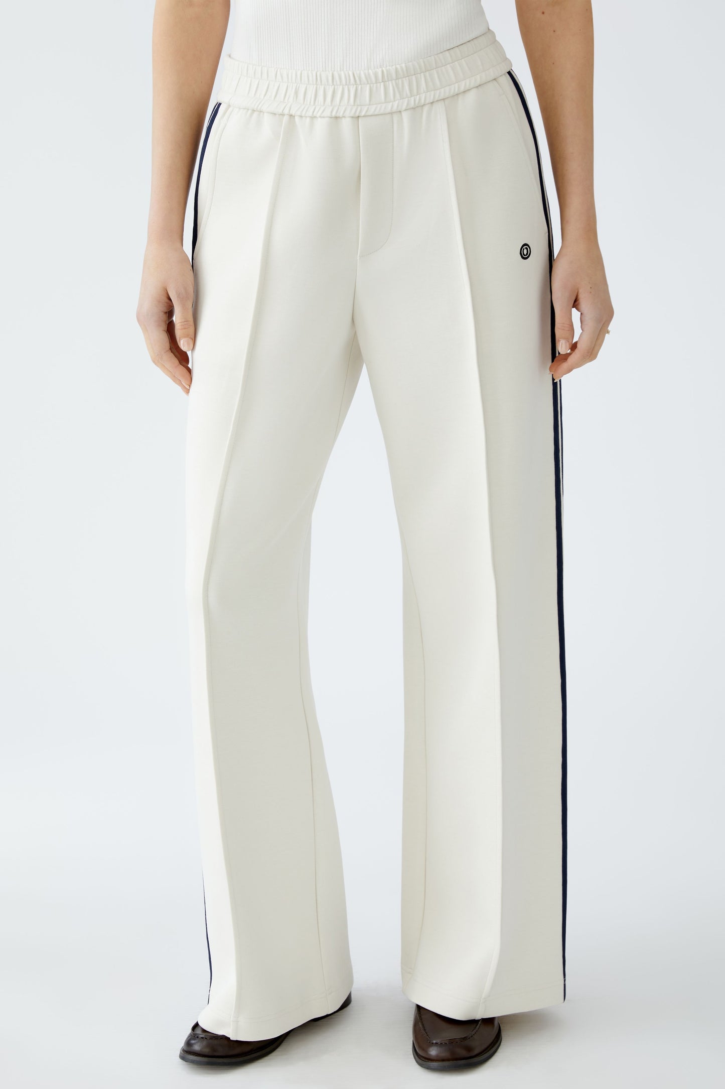 Oui Cream Jersey Side Stripe Trousers 91765