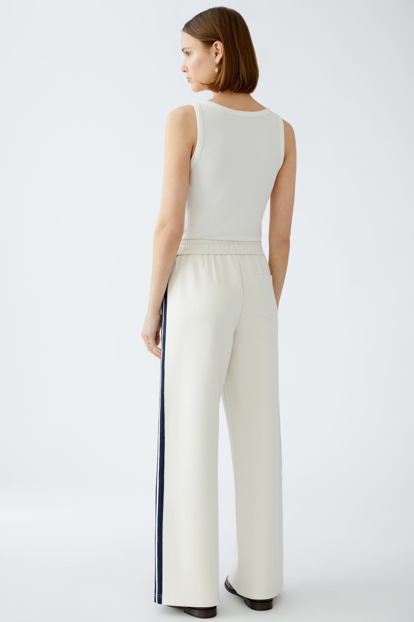 Oui Cream Jersey Side Stripe Trousers 91765