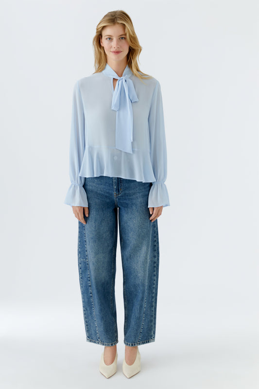 Oui Pale Blue Frill Blouse 96068