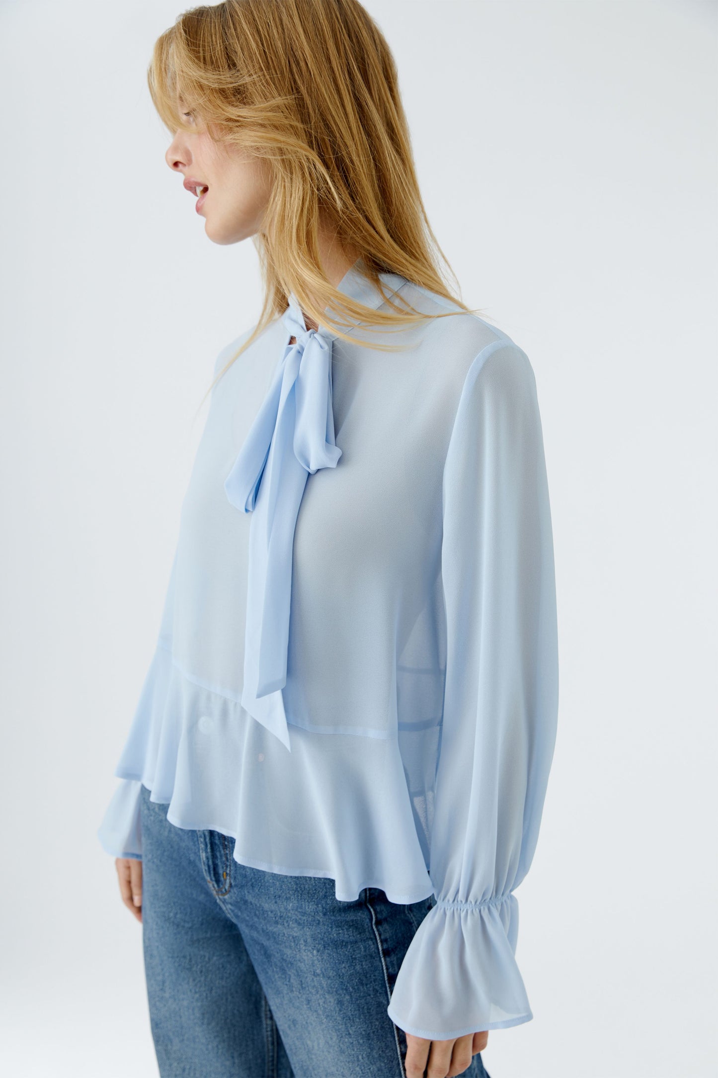Oui Pale Blue Frill Blouse 96068