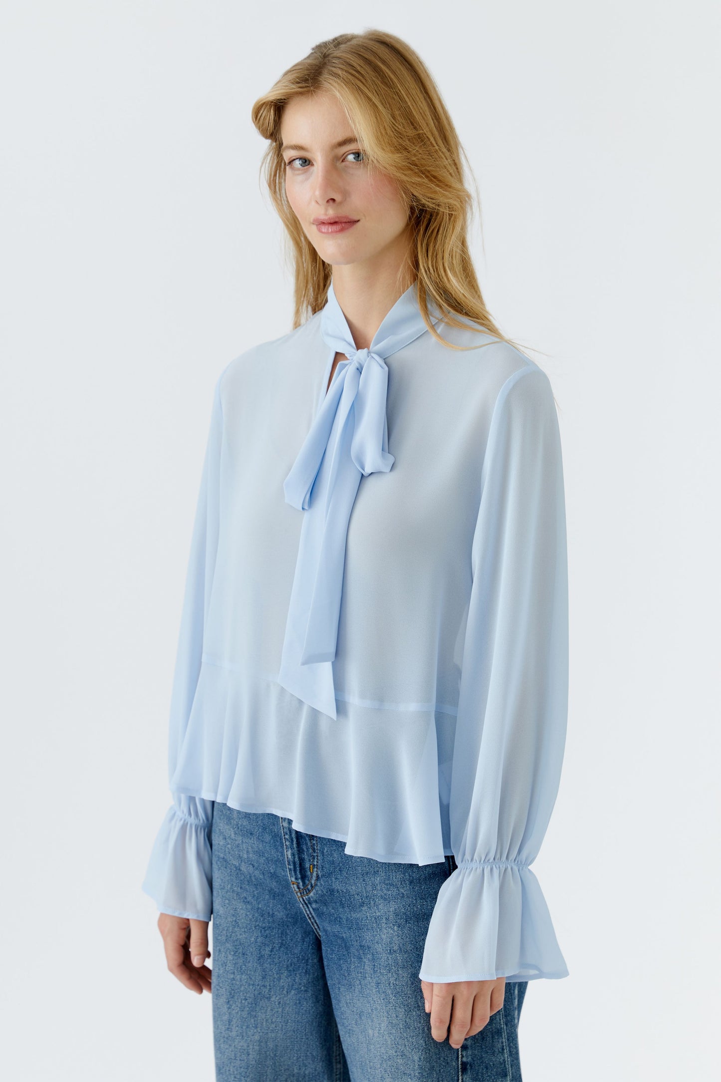 Oui Pale Blue Frill Blouse 96068