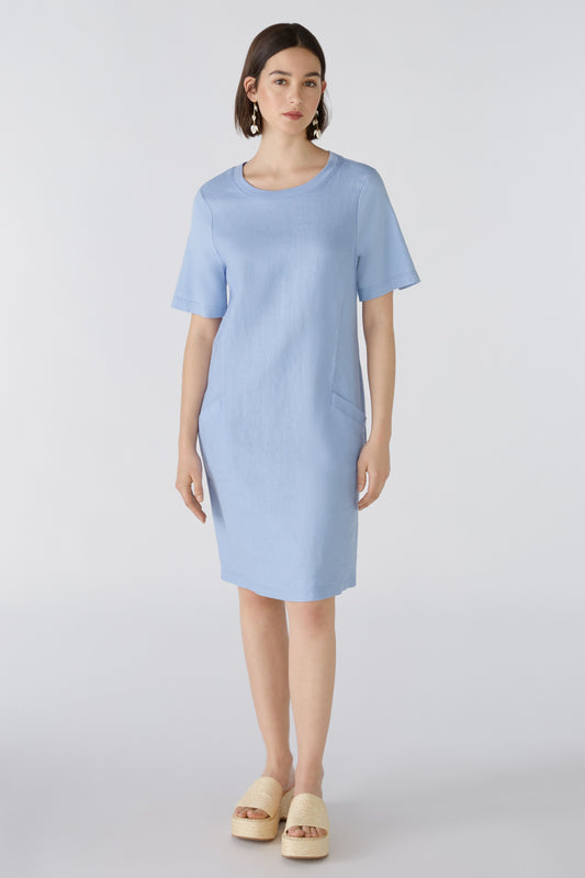 Oui 87337 Pale Blue Linen & Jersey Dress