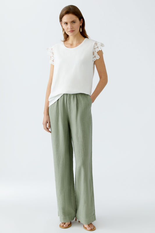 Oui Linen Pull-On Trousers Khaki 92821