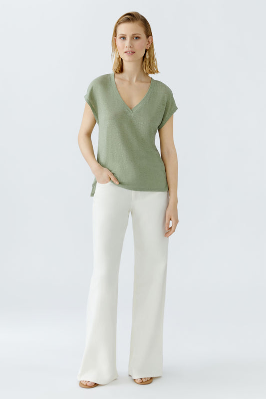 Oui Khaki Linen T-Shirt 92909