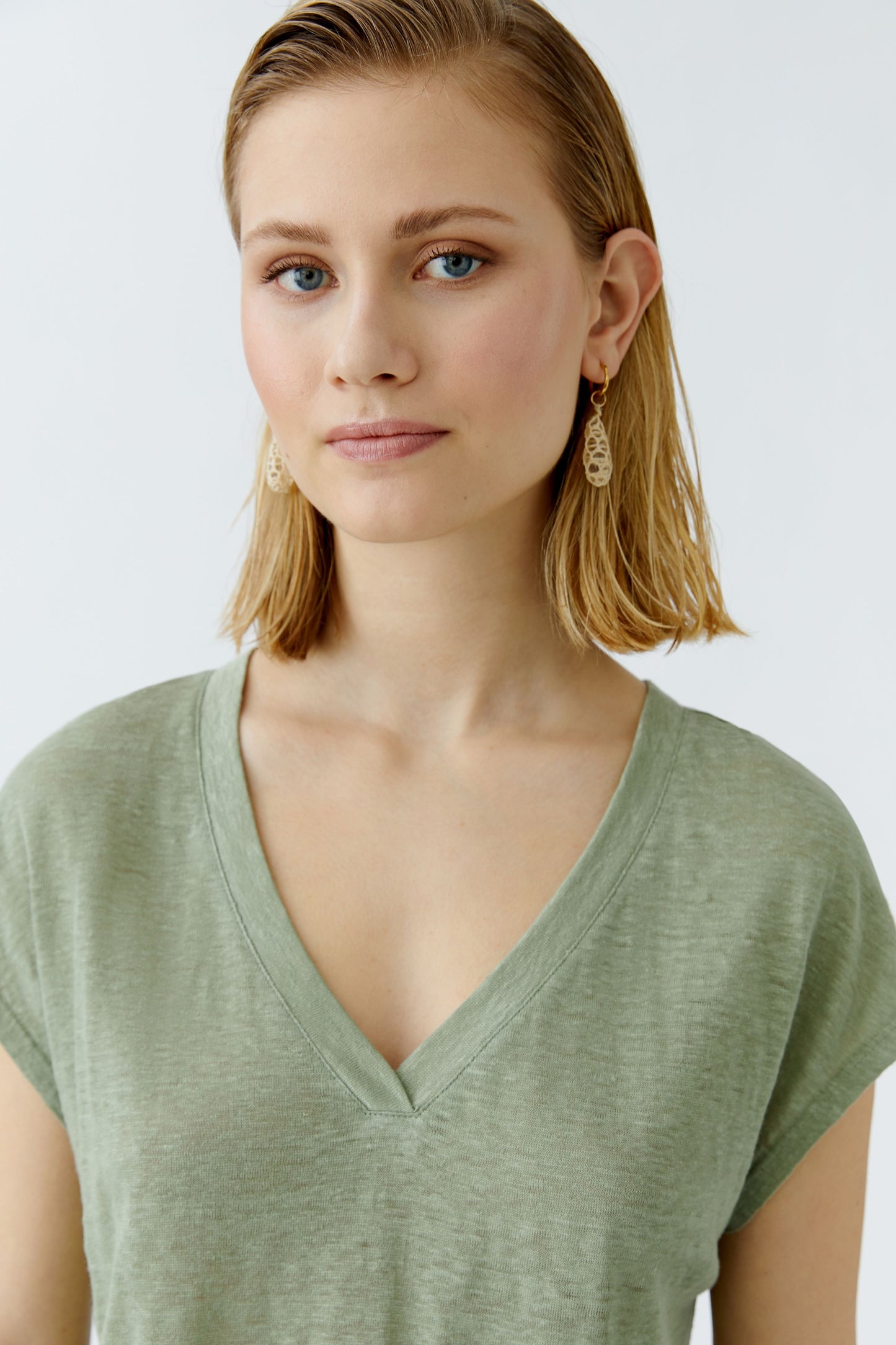 Oui Khaki Linen T-Shirt 92909