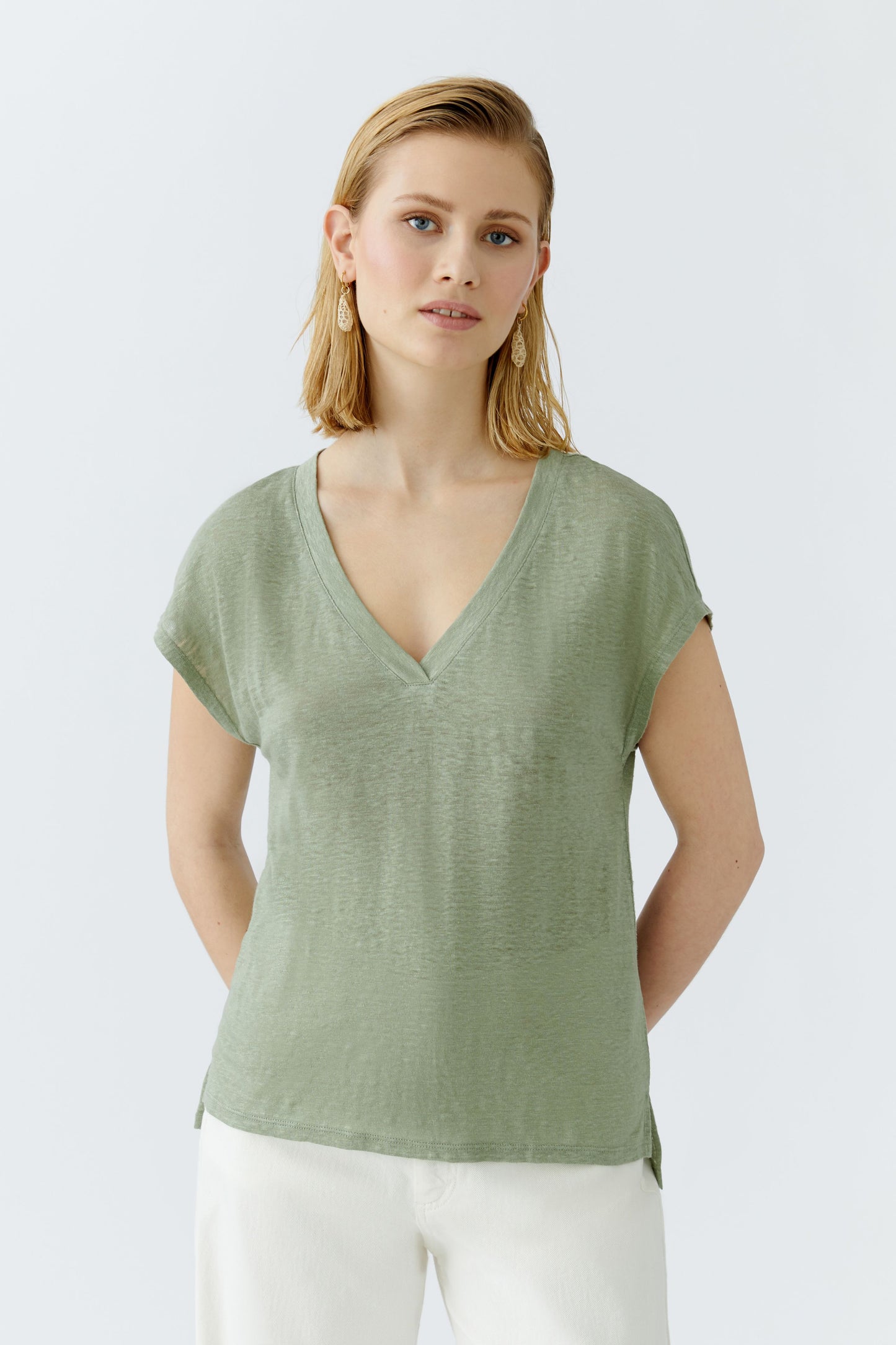 Oui Khaki Linen T-Shirt 92909