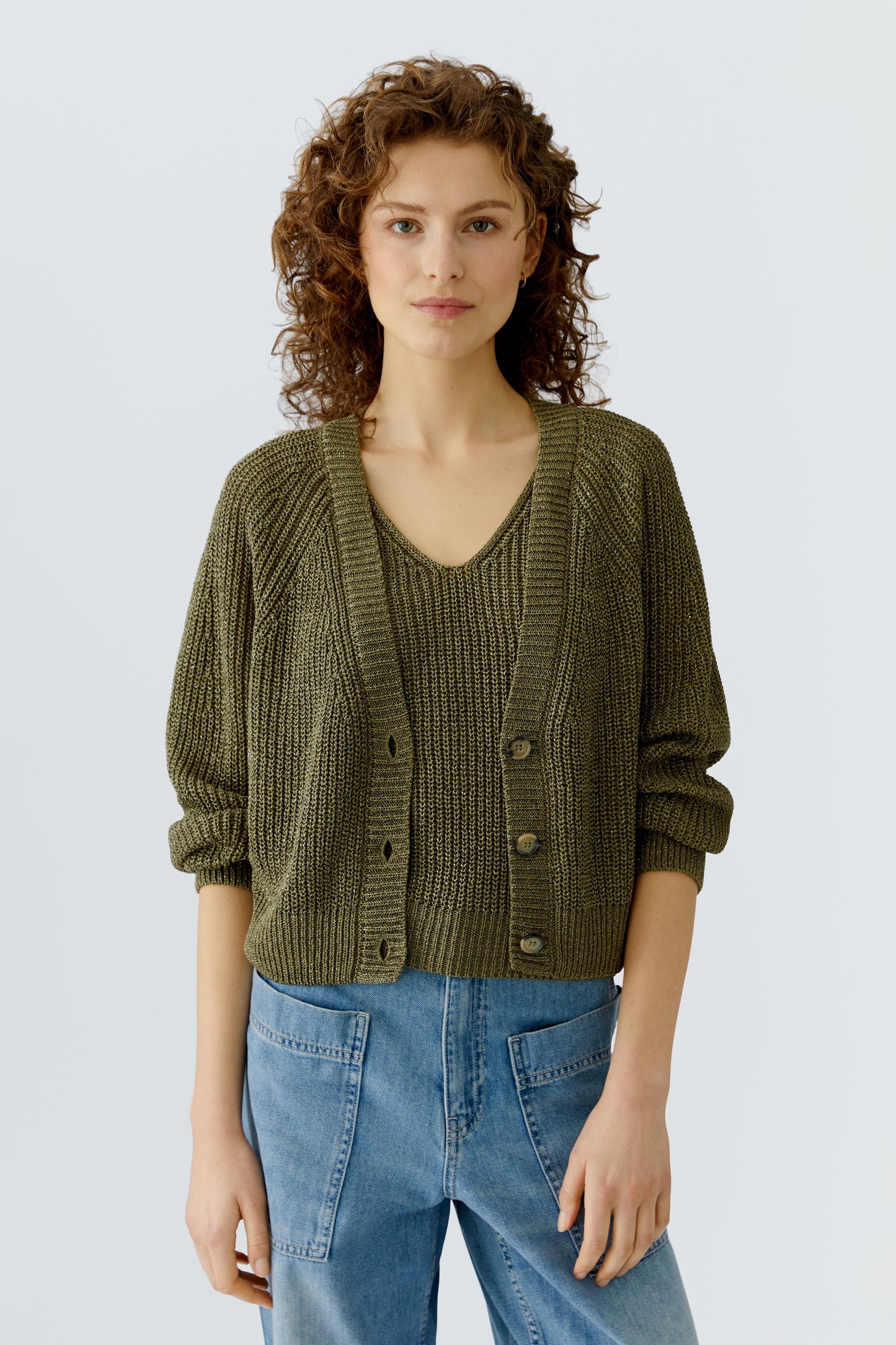 Oui Khaki Sparkle Cardigan 96500