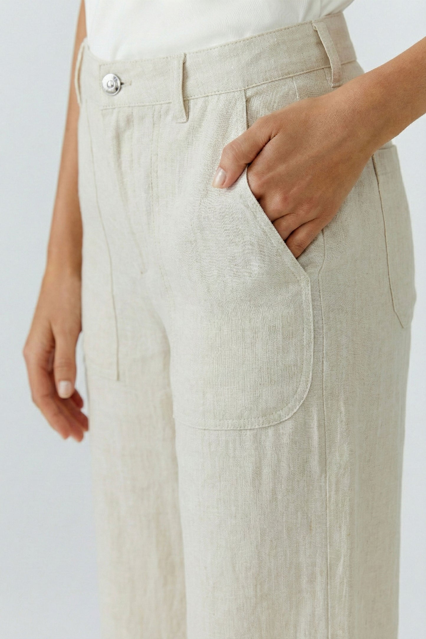 Oui Biscuit Linen Trousers 97141