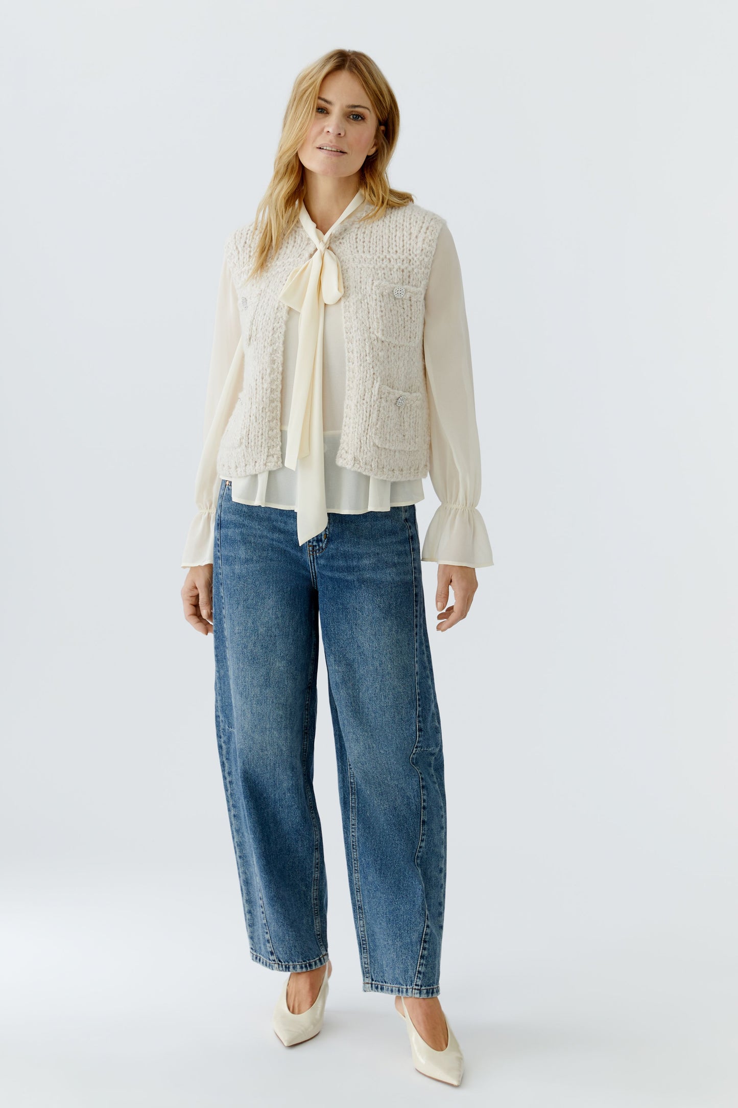 Oui Cream Chunky Waistcoat 86171