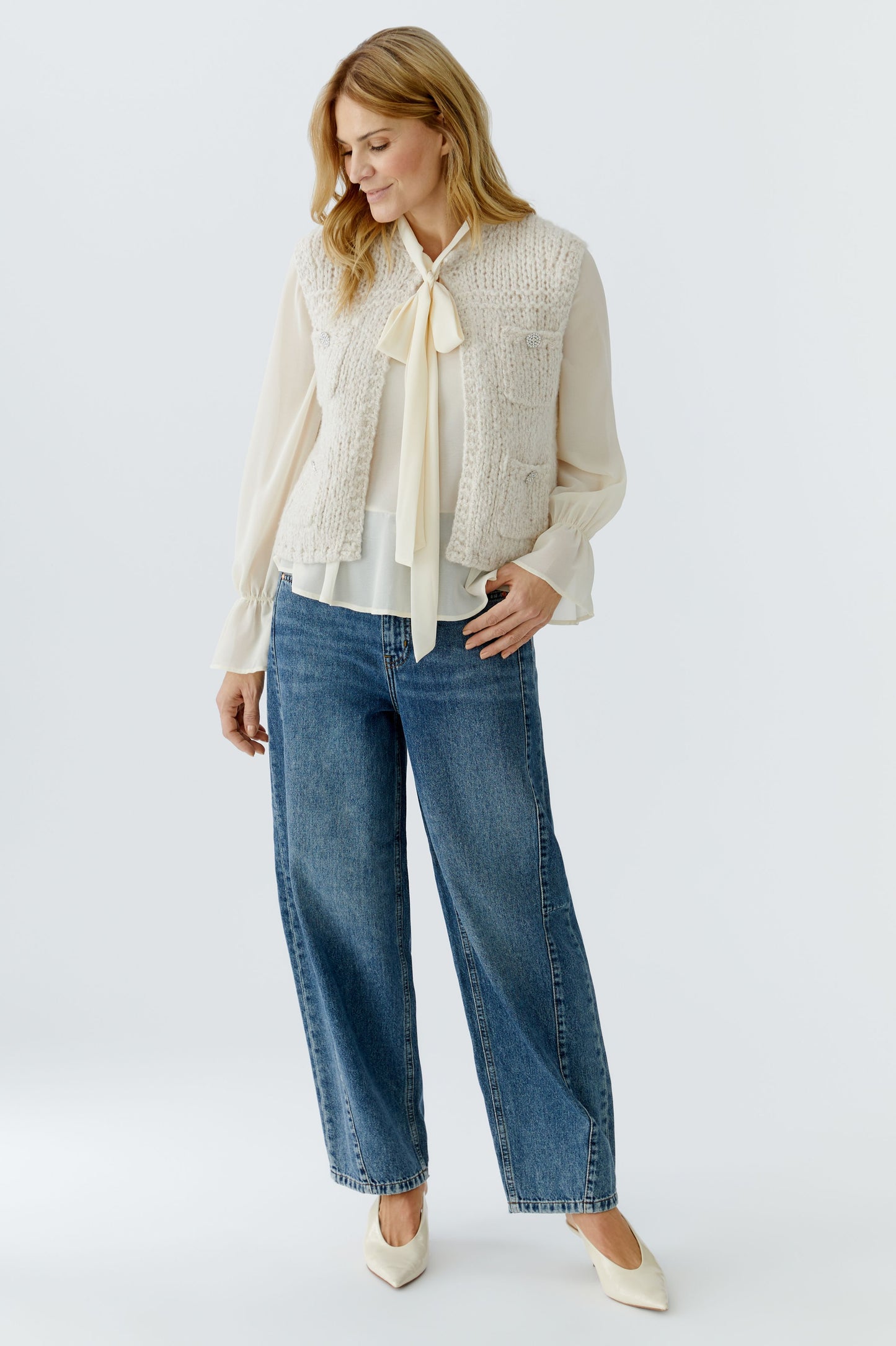 Oui Cream Chunky Waistcoat 86171