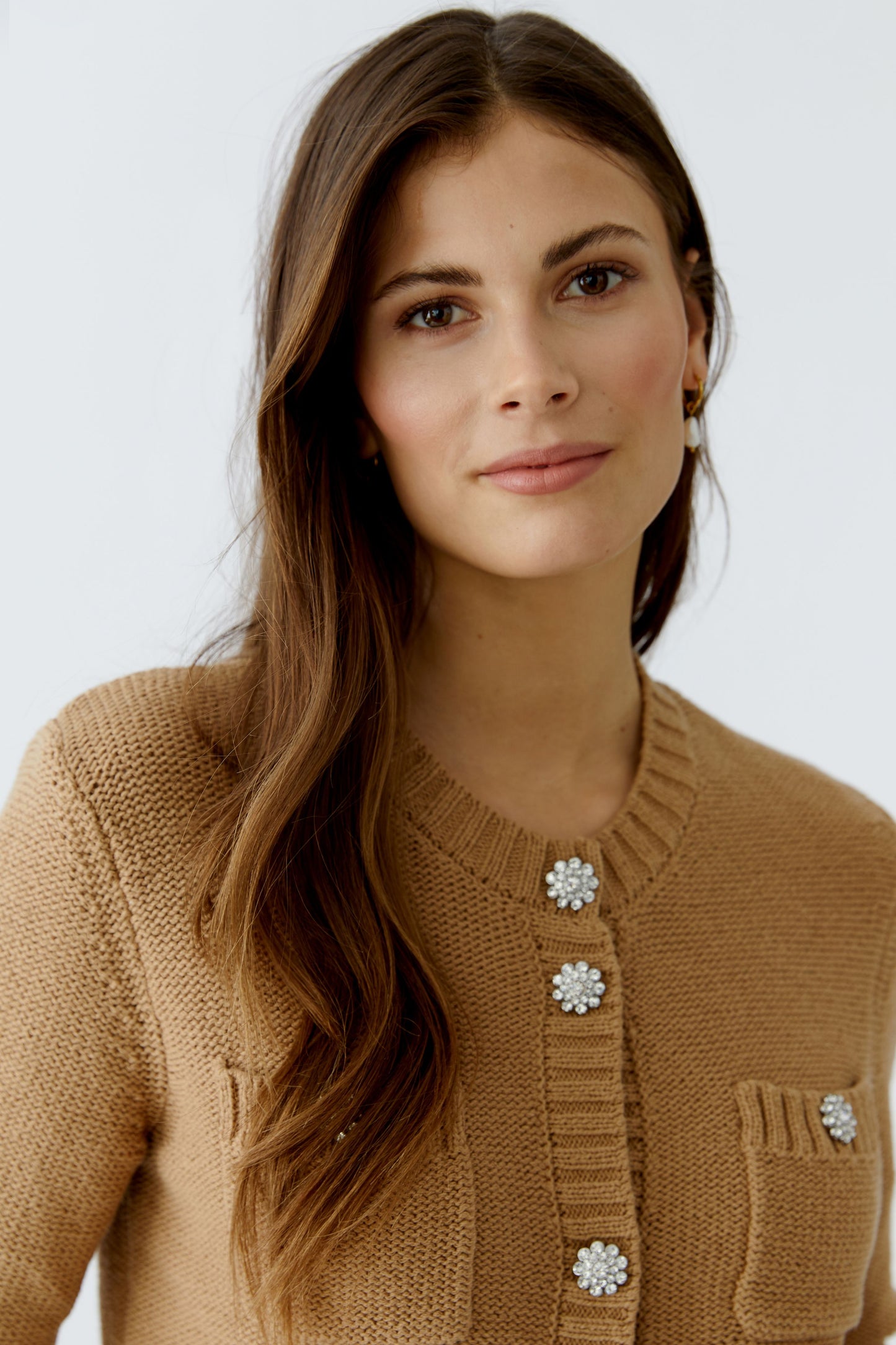 Oui Caramel Diamante Button Cardigan 93581