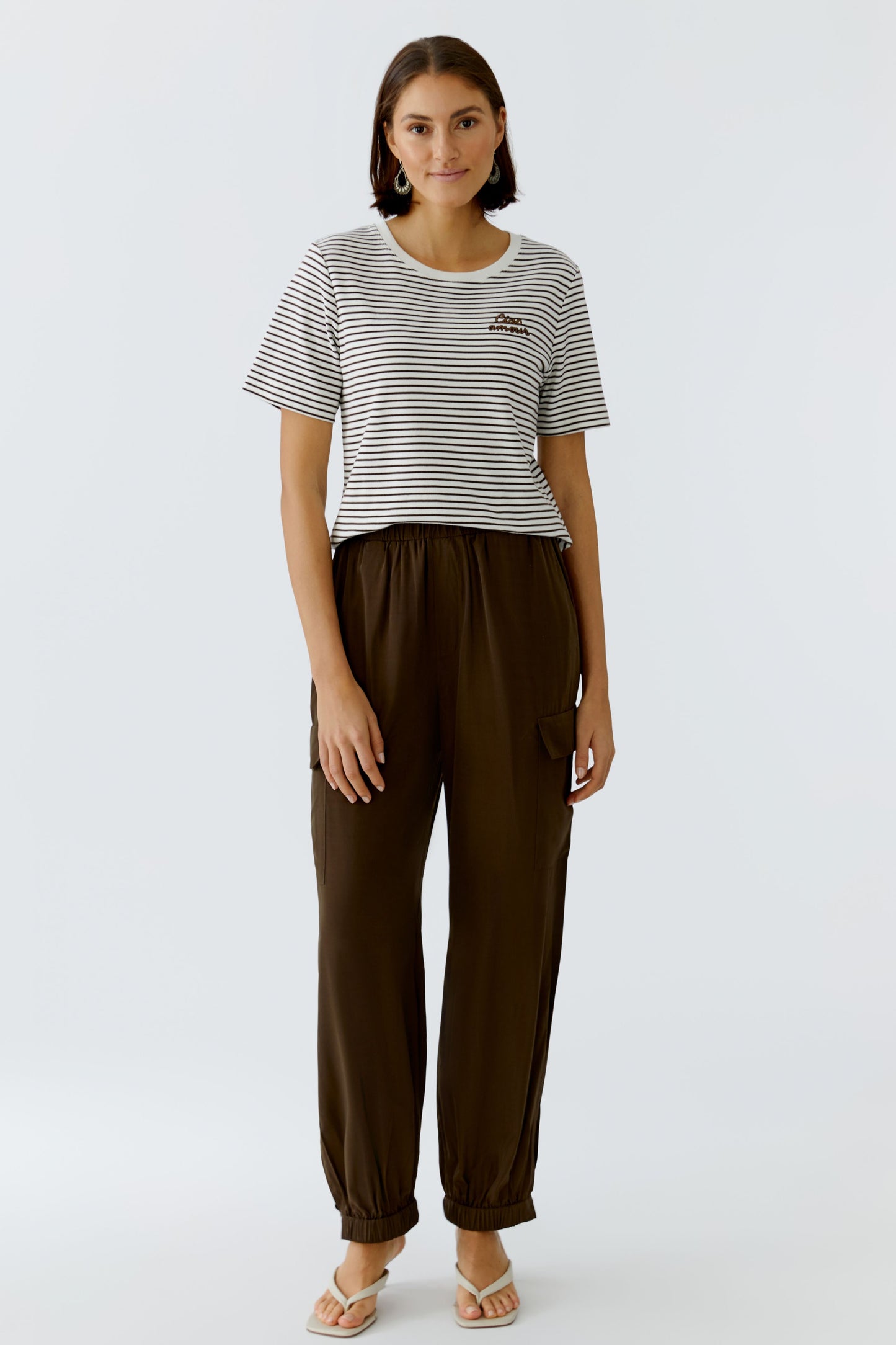 Oui Satin Cargo Trousers 97144