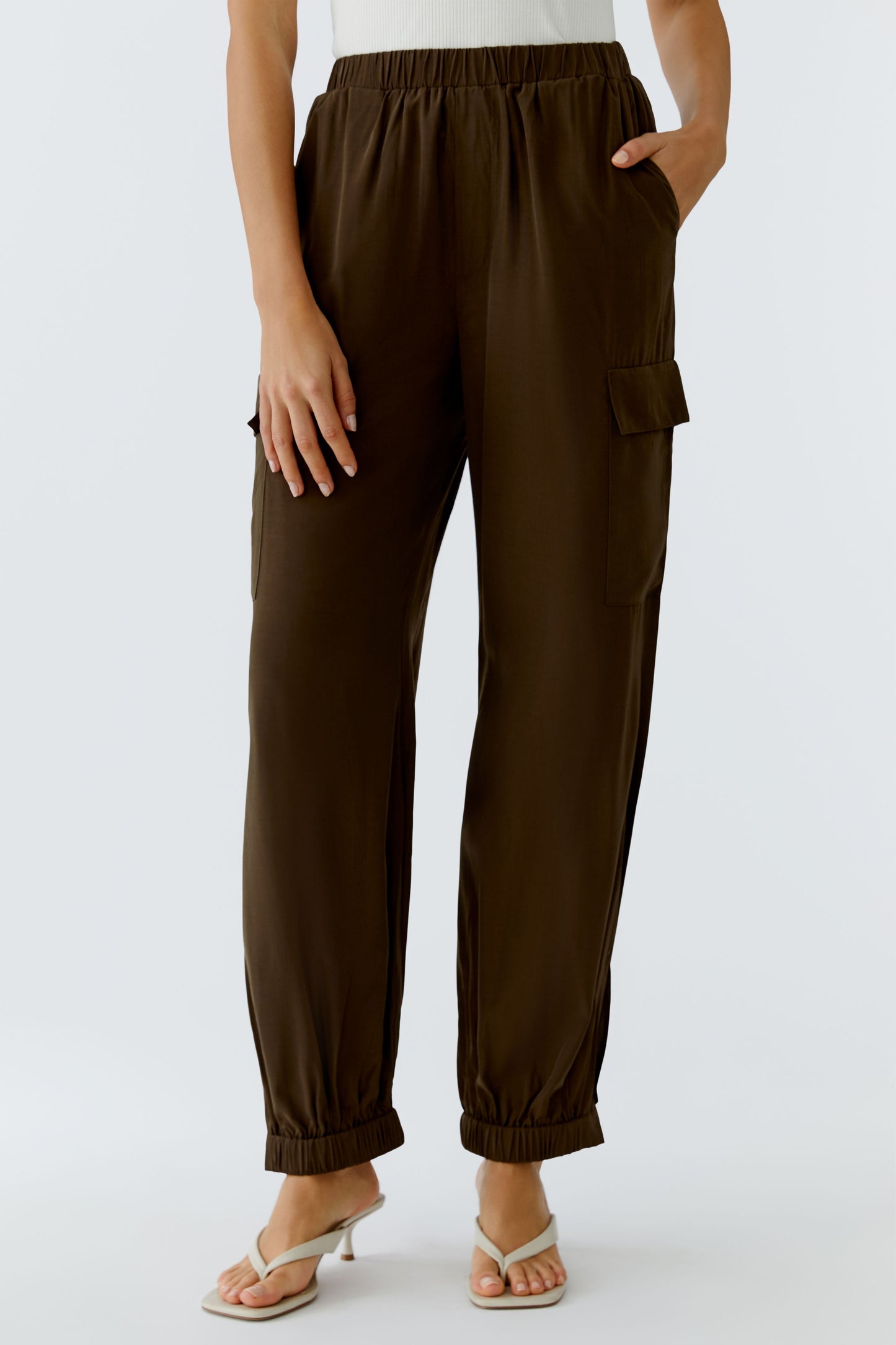 Oui Satin Cargo Trousers 97144