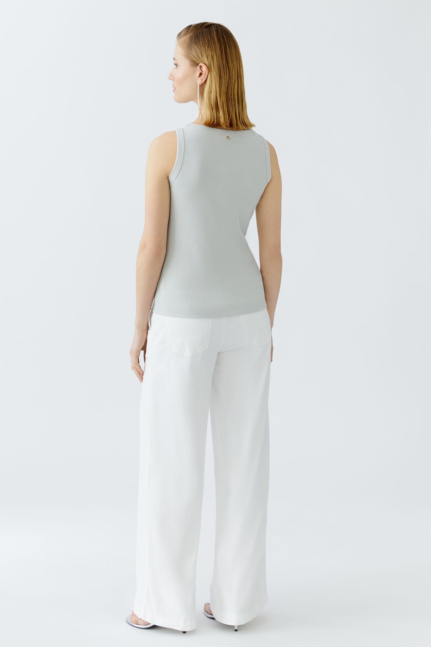 Oui Metallic Silver Vest Top 91992