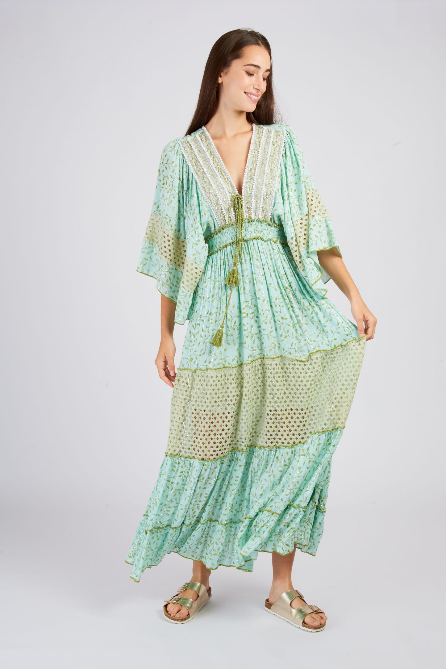 Derhy Green Sparkle Kimono Dress Caledonie