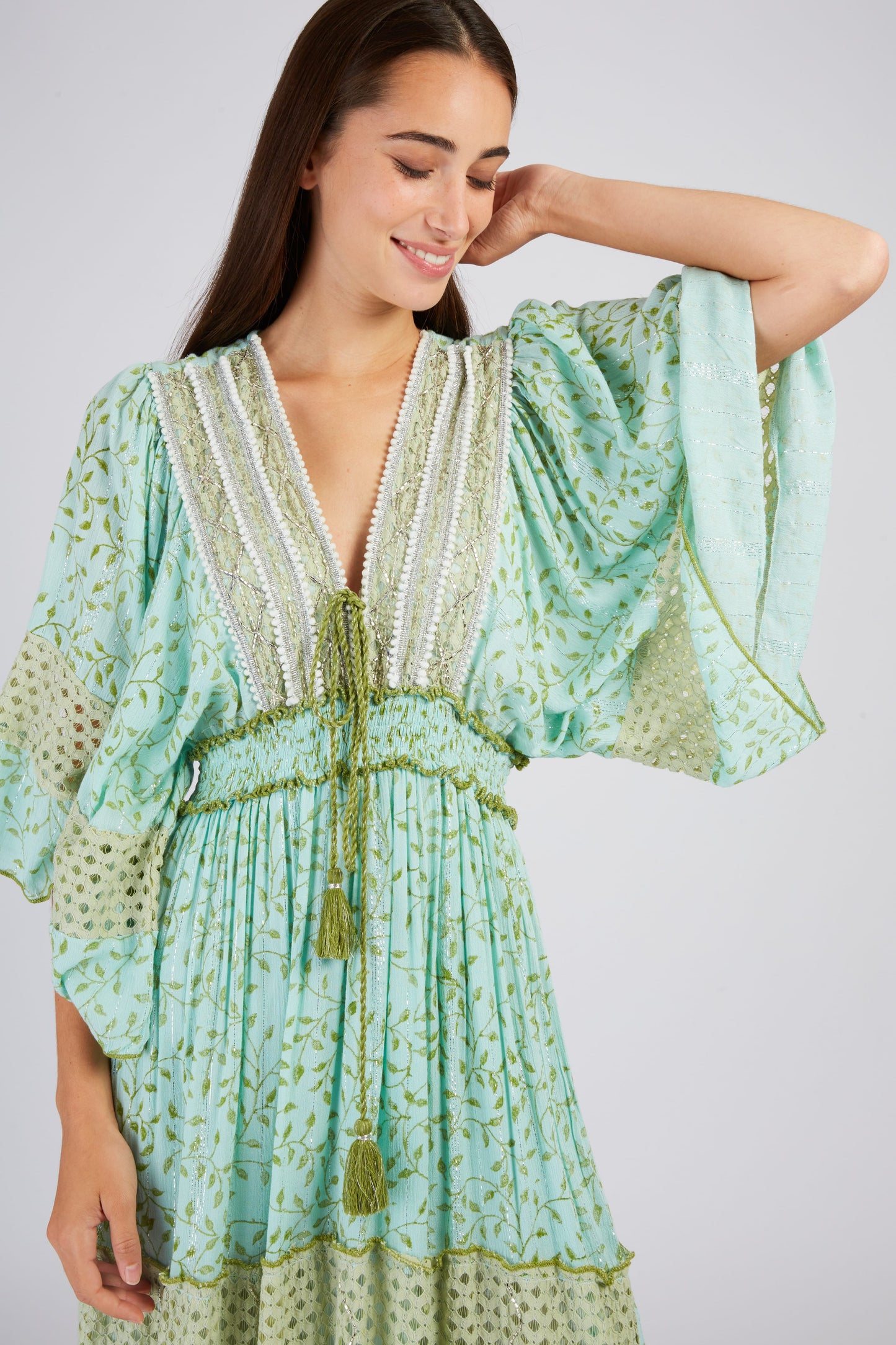 Derhy Green Sparkle Kimono Dress Caledonie