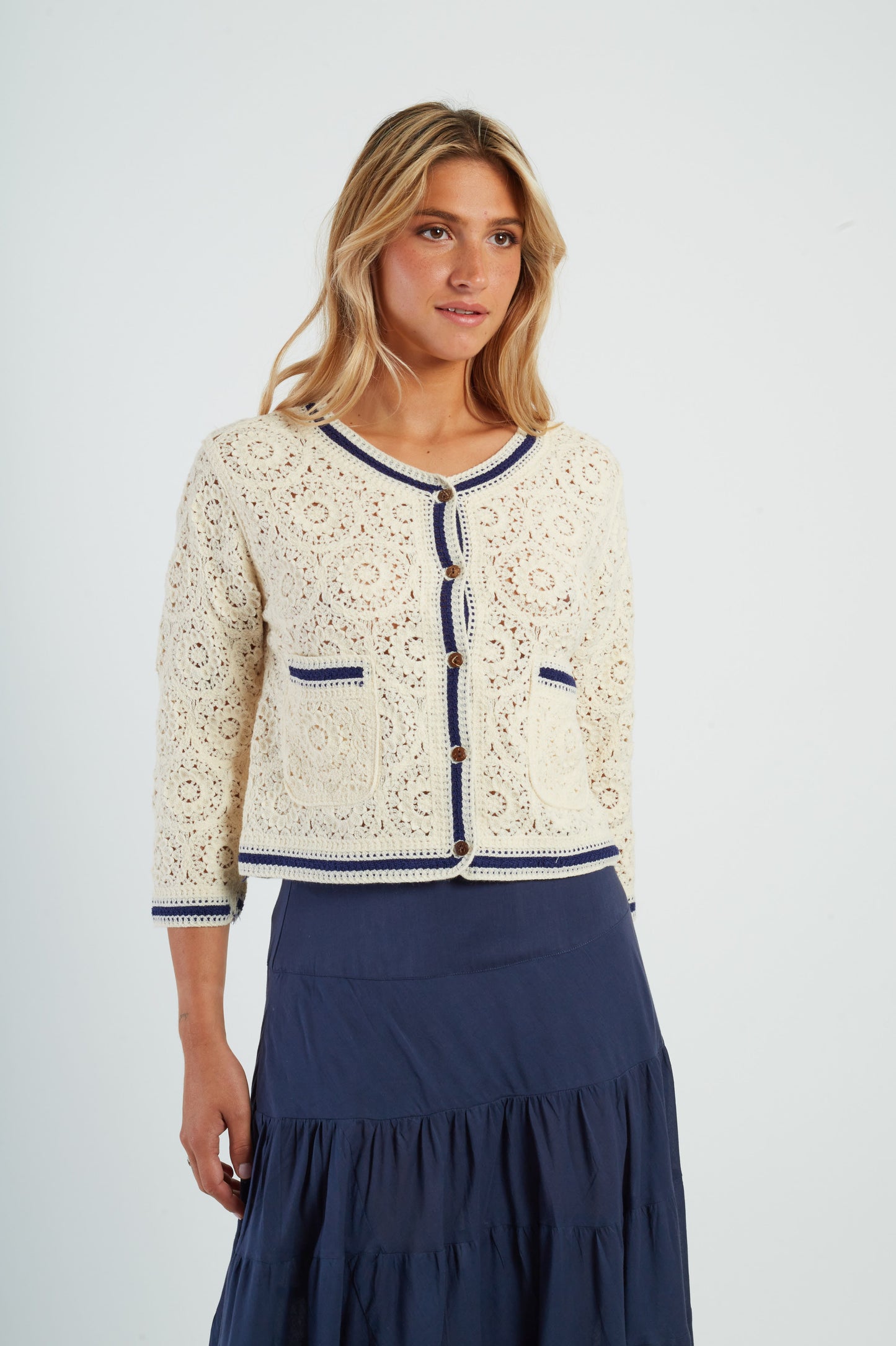 Derhy Cream Lace Cardigan Paola