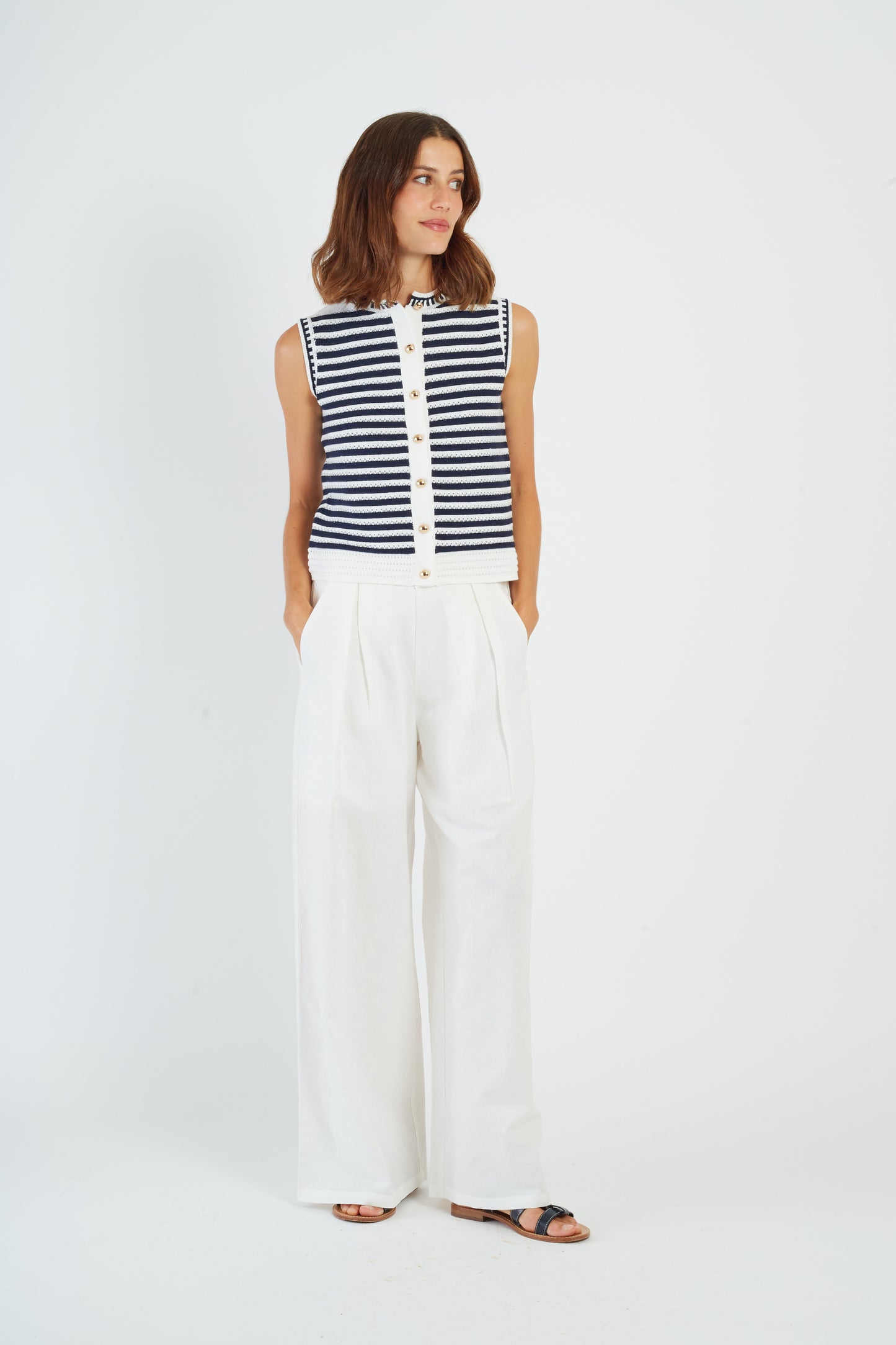 Derhy Stripe Knit Waistcoat Petula