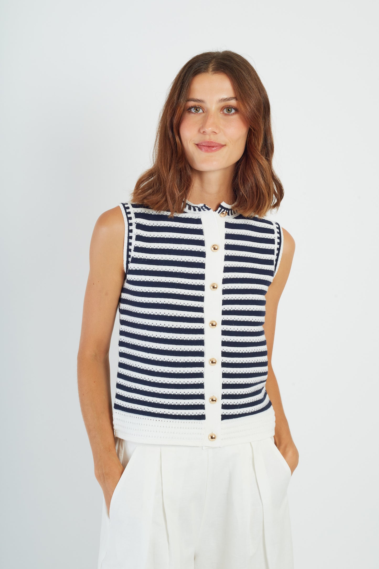 Derhy Stripe Knit Waistcoat Petula