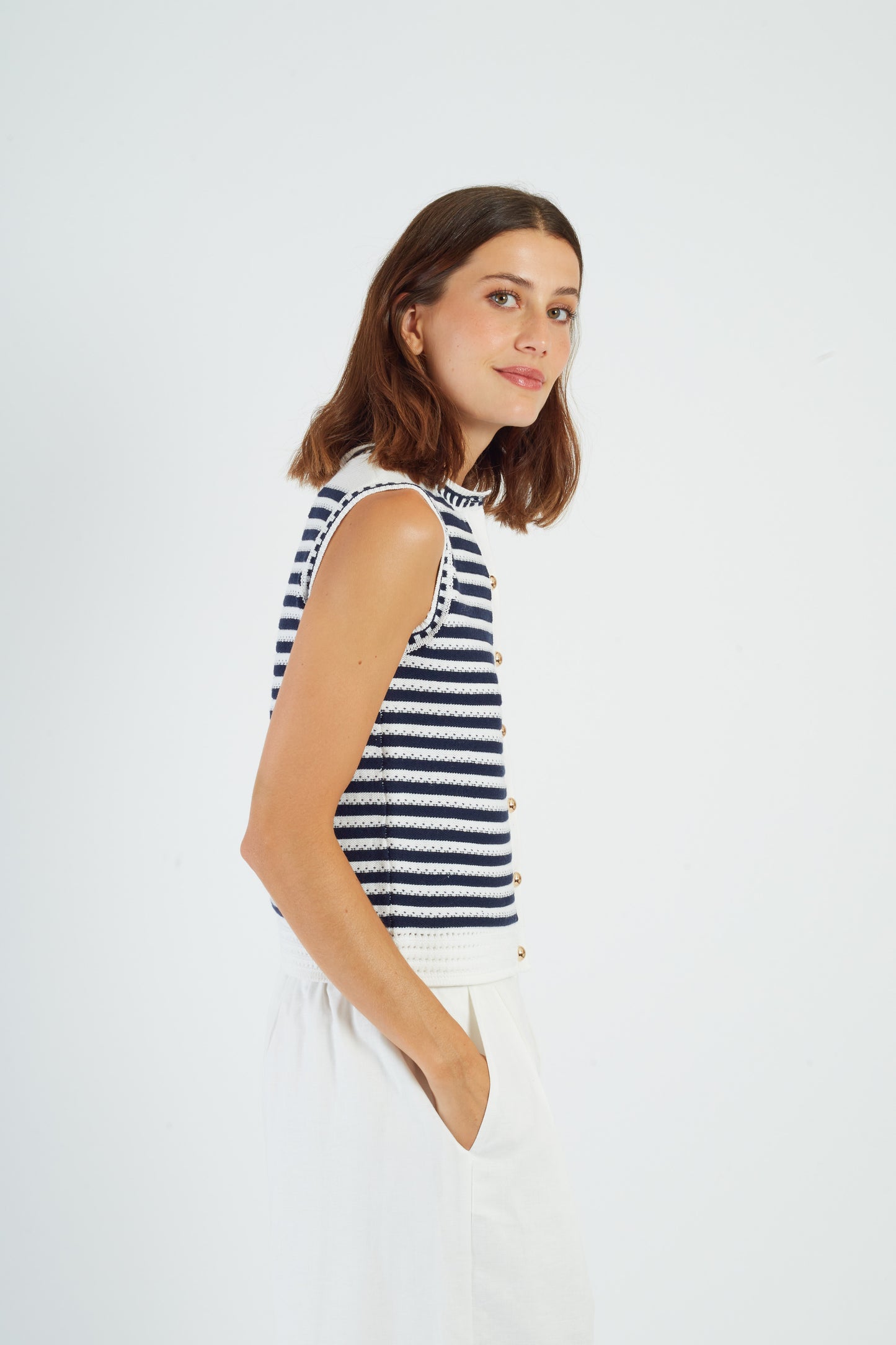 Derhy Stripe Knit Waistcoat Petula