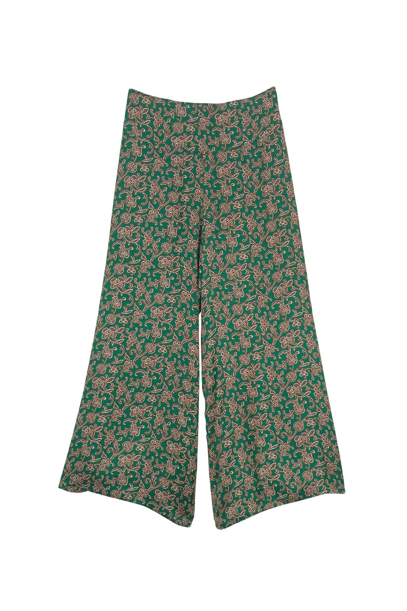 One Hundred Stars Floral Paisley Green Palazzo Pants