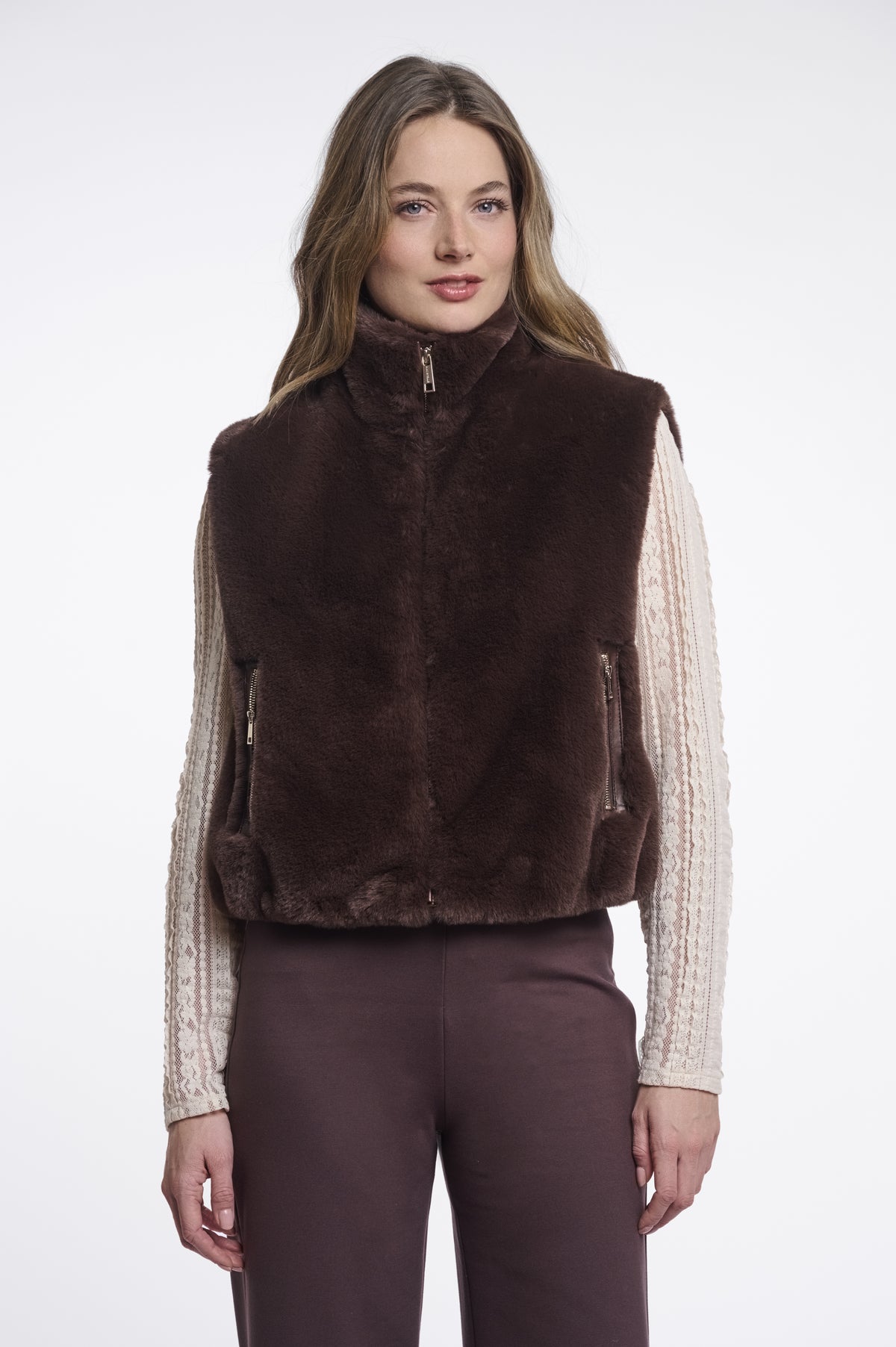 Rino & Pelle Coffee Faux Fur Gilet Nikki
