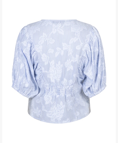 Red Button Stripe & Flower Blouse SRB4838