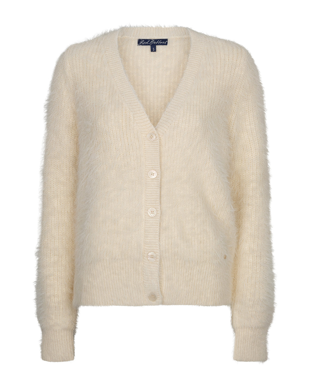 Red Button Cream Cardigan Fuzzy SRB5115