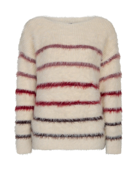 Red Button Fuzzy Stripe Sweater SRB5118