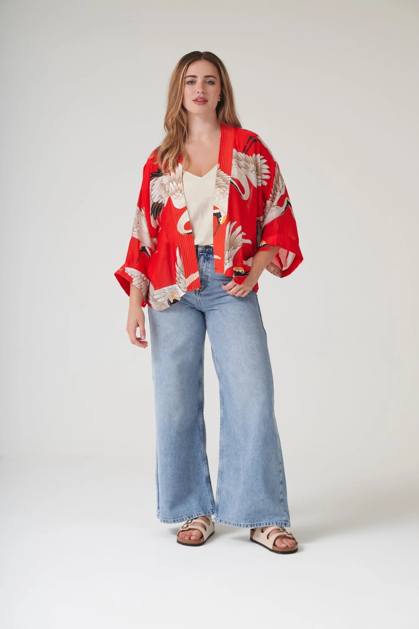 One Hundred Stars Stork Scarlet Kimono Kimstosca