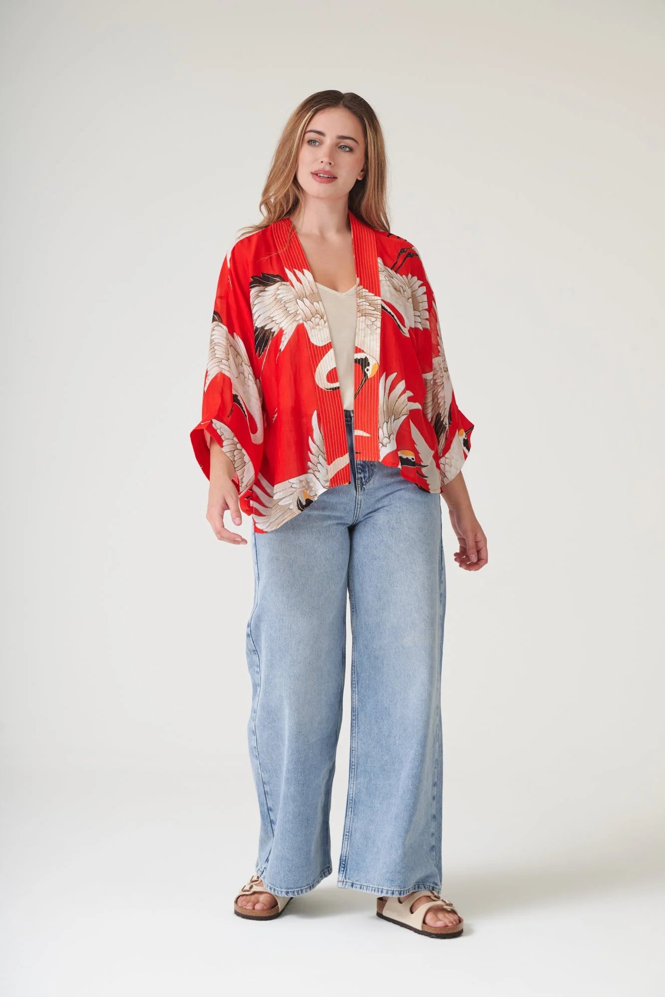 One Hundred Stars Stork Scarlet Kimono Kimstosca