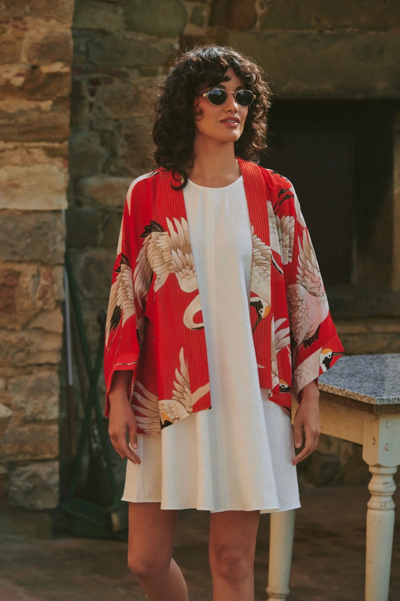 One Hundred Stars Stork Scarlet Kimono Kimstosca