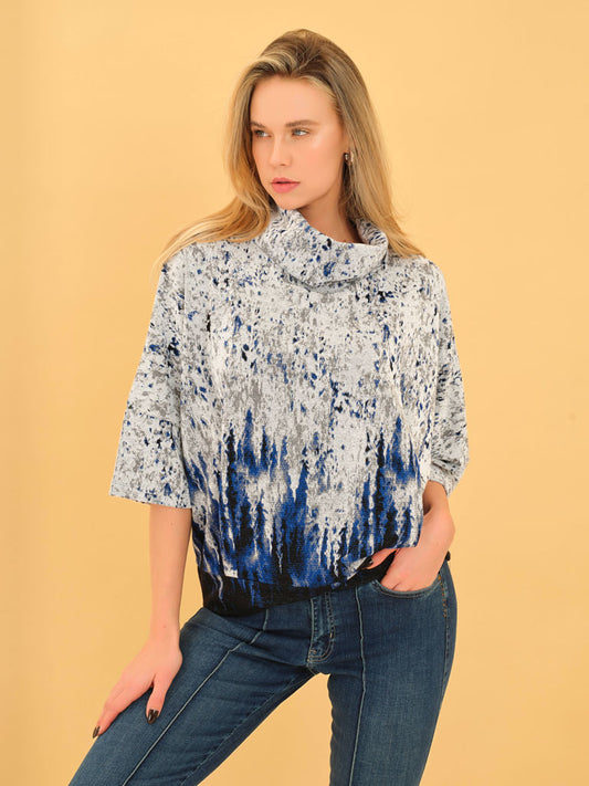 Dolcezza Silver/Blue Cowl Top 75133