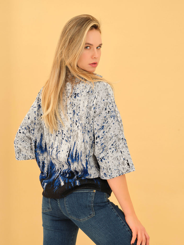 Dolcezza Silver/Blue Cowl Top 75133