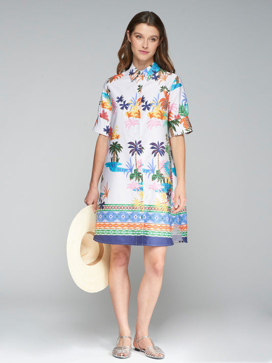Vilagallo Tropical Palm Print Short Dress 32333