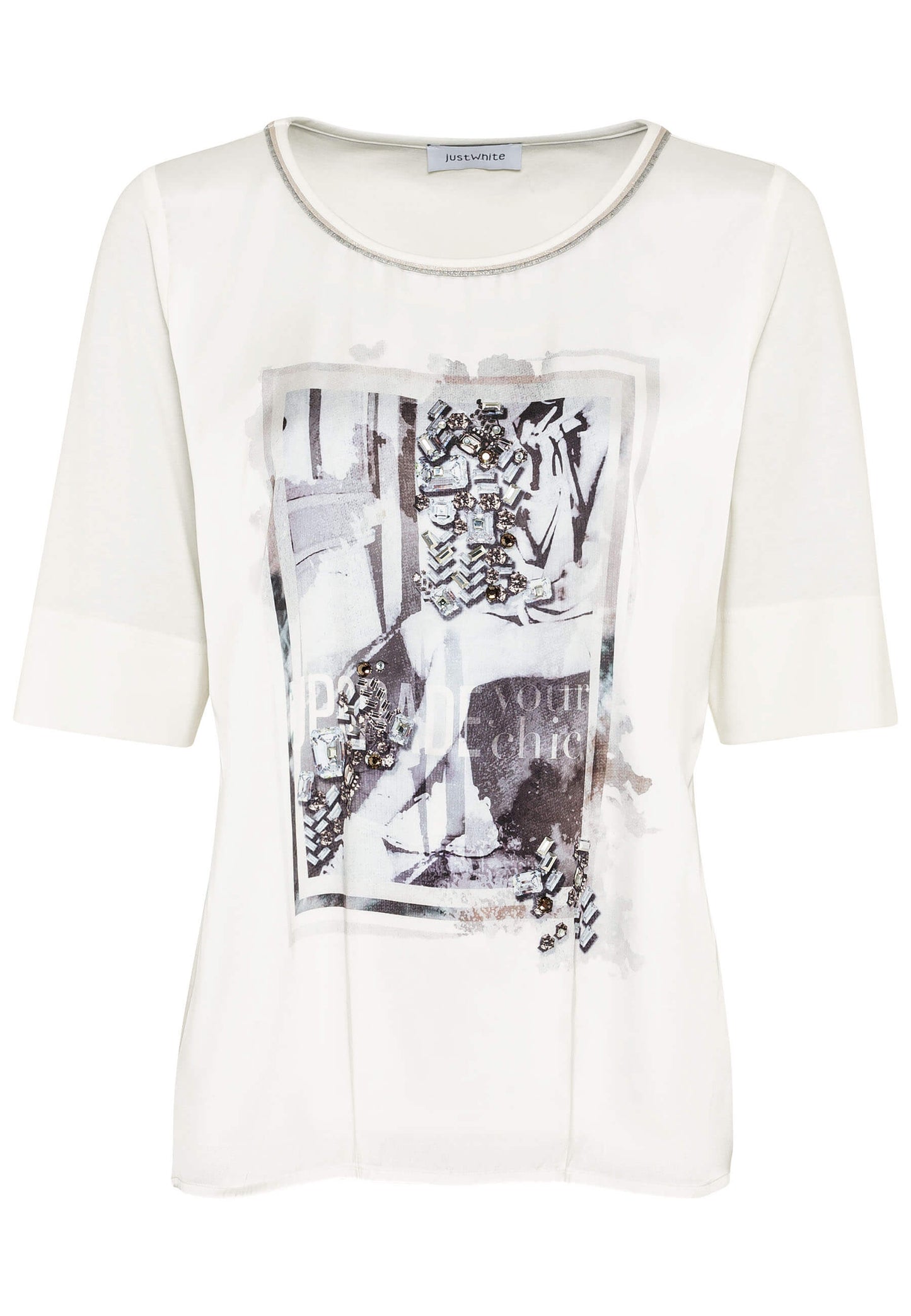 SE Just White Jewelled Front T-Shirt