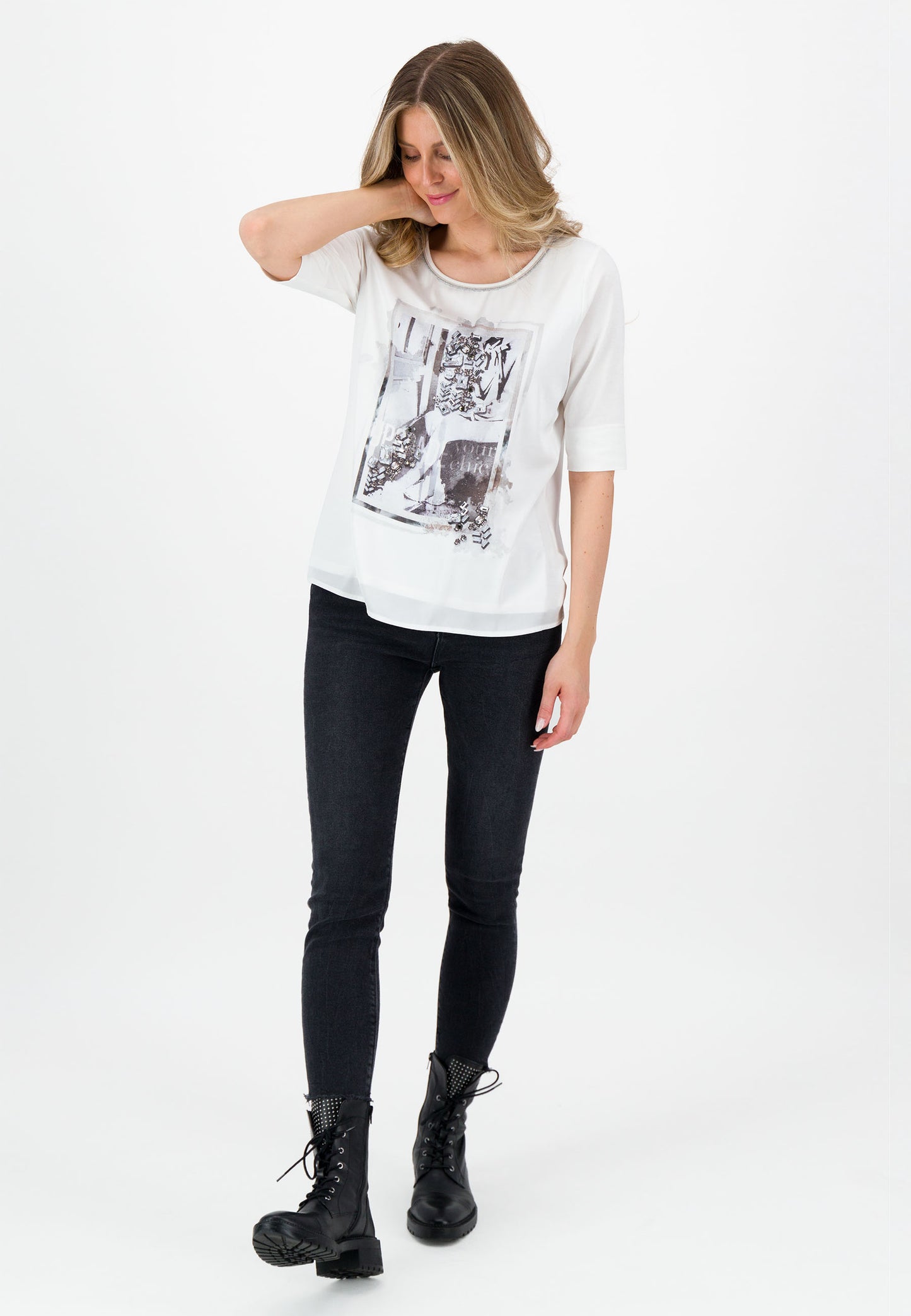 SE Just White Jewelled Front T-Shirt