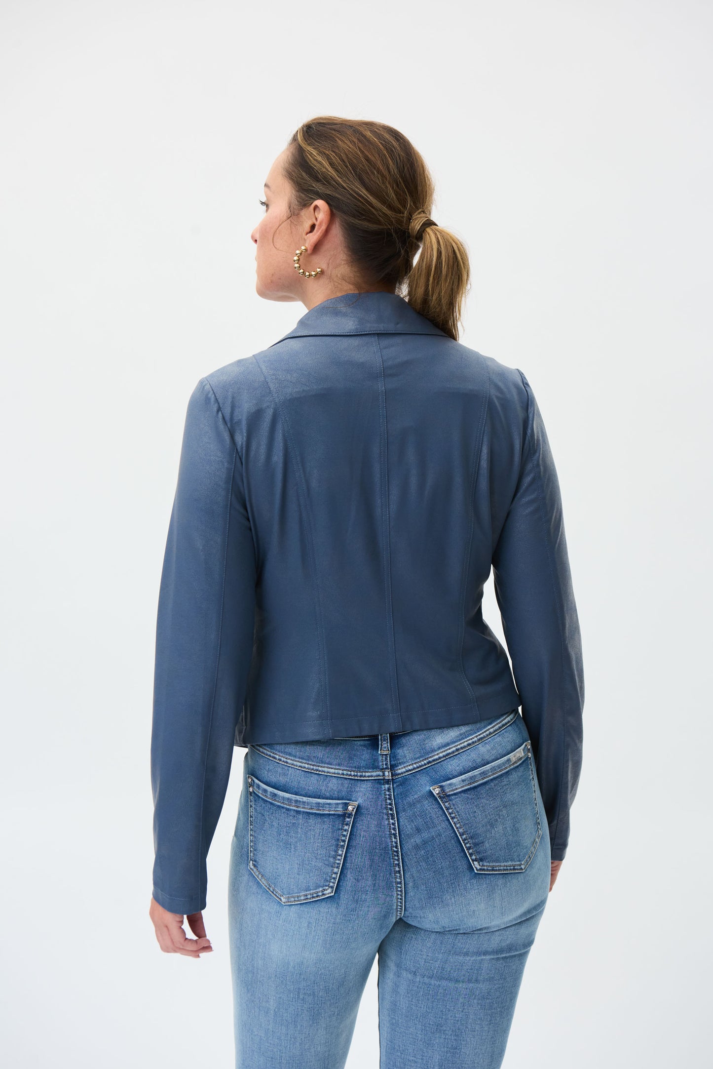 Joseph Ribkoff Mineral Blue Faux Suede Biker Jacket