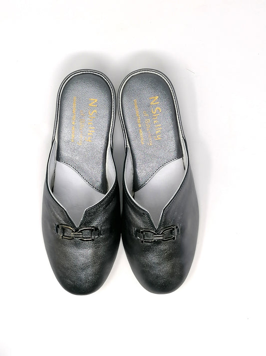 Florit Gunmetal Leather Slippers