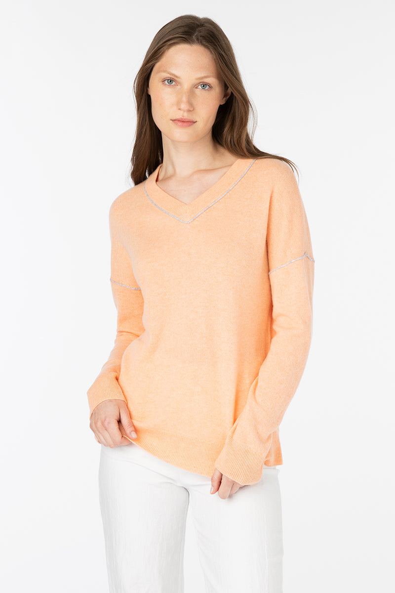 Kinross Piped Easy Vee Cashmere Sweater