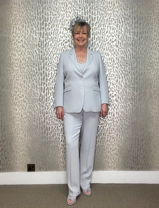 Luis Civit Silver Lace Trim Trouser Suit