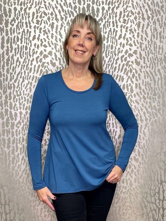 By Basics Bamboo Scoop Neck T-Shirt Denim Blue