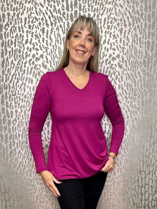 By Basics Bamboo V-Neck T-Shirt Cerise