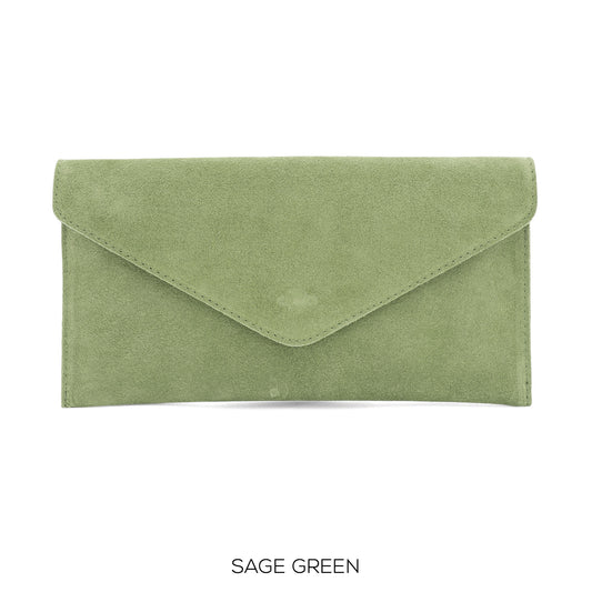 Moda Sage Green Suede Clutch Bag